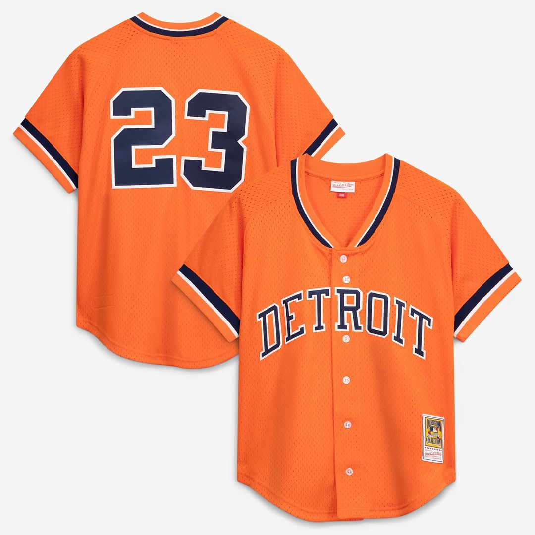 Detroit Tigers Kirk Gibson Mitchell & Ness Cooperstown Mesh Batting Practice Button-Up Jersey - Orange