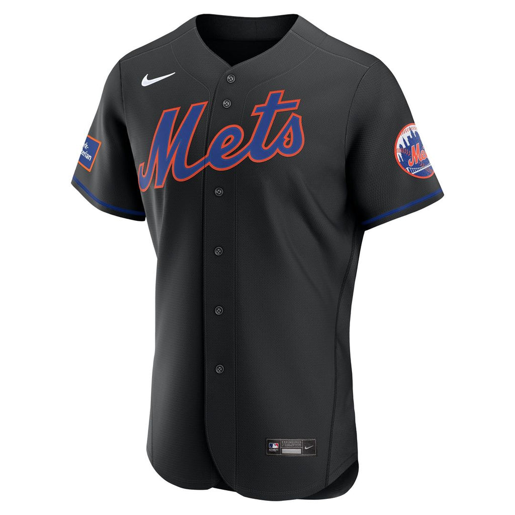 New York Mets Nike Alternate Authentic Sponsor Patch Jersey - Black