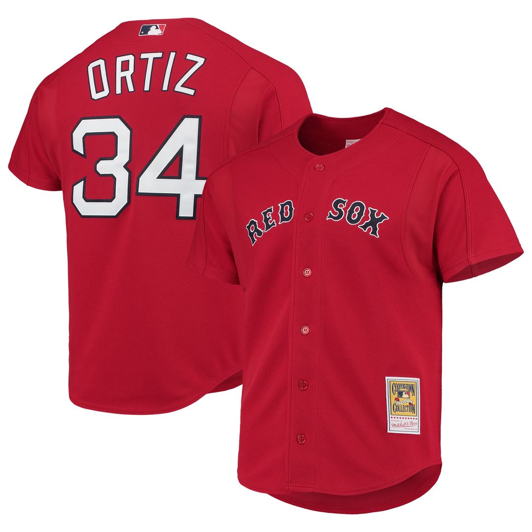 Boston Red Sox David Ortiz Mitchell & Ness Cooperstown Mesh Batting Practice Button-Up Jersey - Red