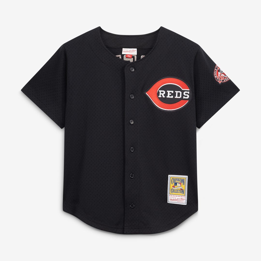 Cincinnati Reds Ken Griffey Jr. Mitchell & Ness Cooperstown Mesh Batting Practice Button-Up Jersey - Black