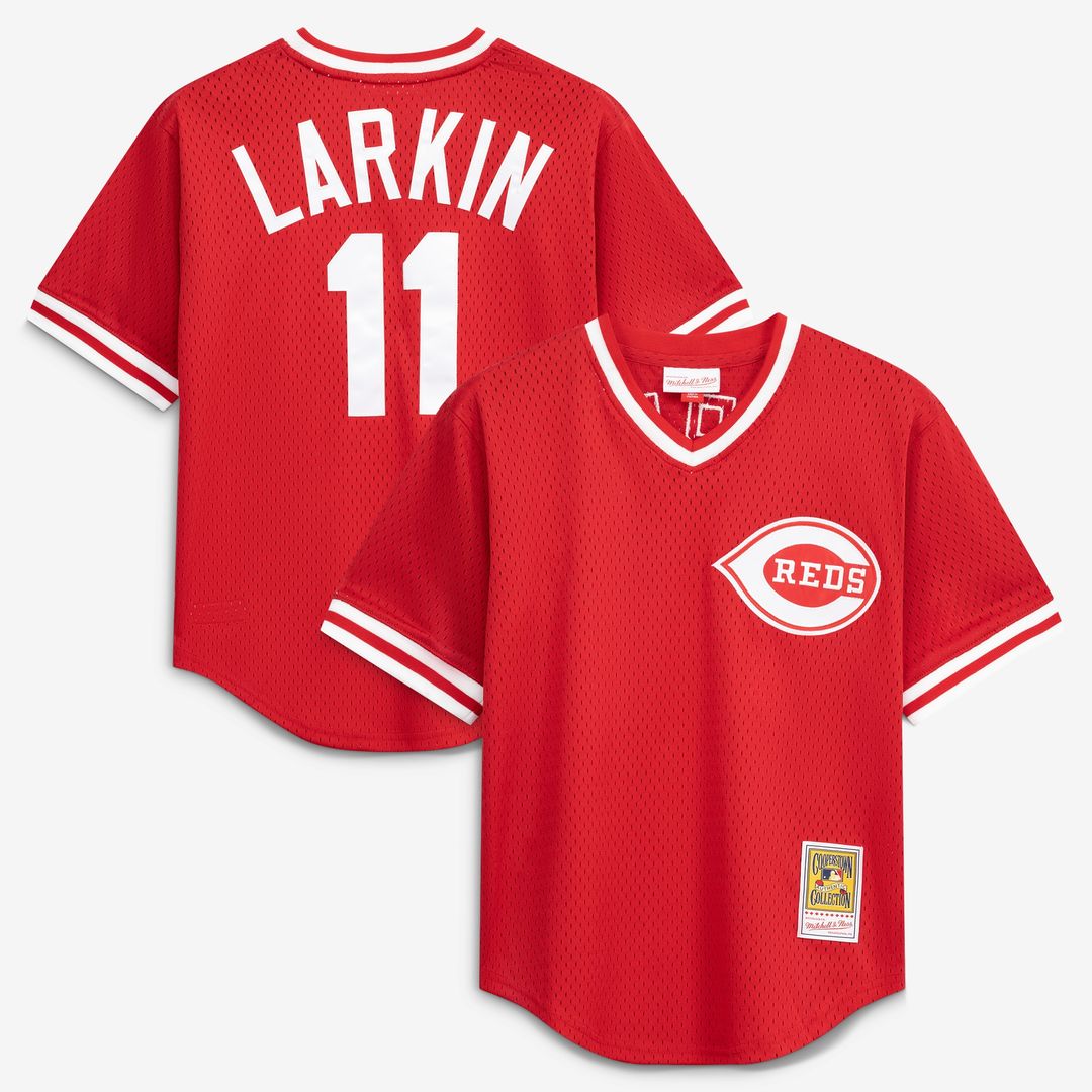 Cincinnati Reds Barry Larkin Mitchell & Ness Youth Cooperstown Mesh Batting Practice Jersey - Red