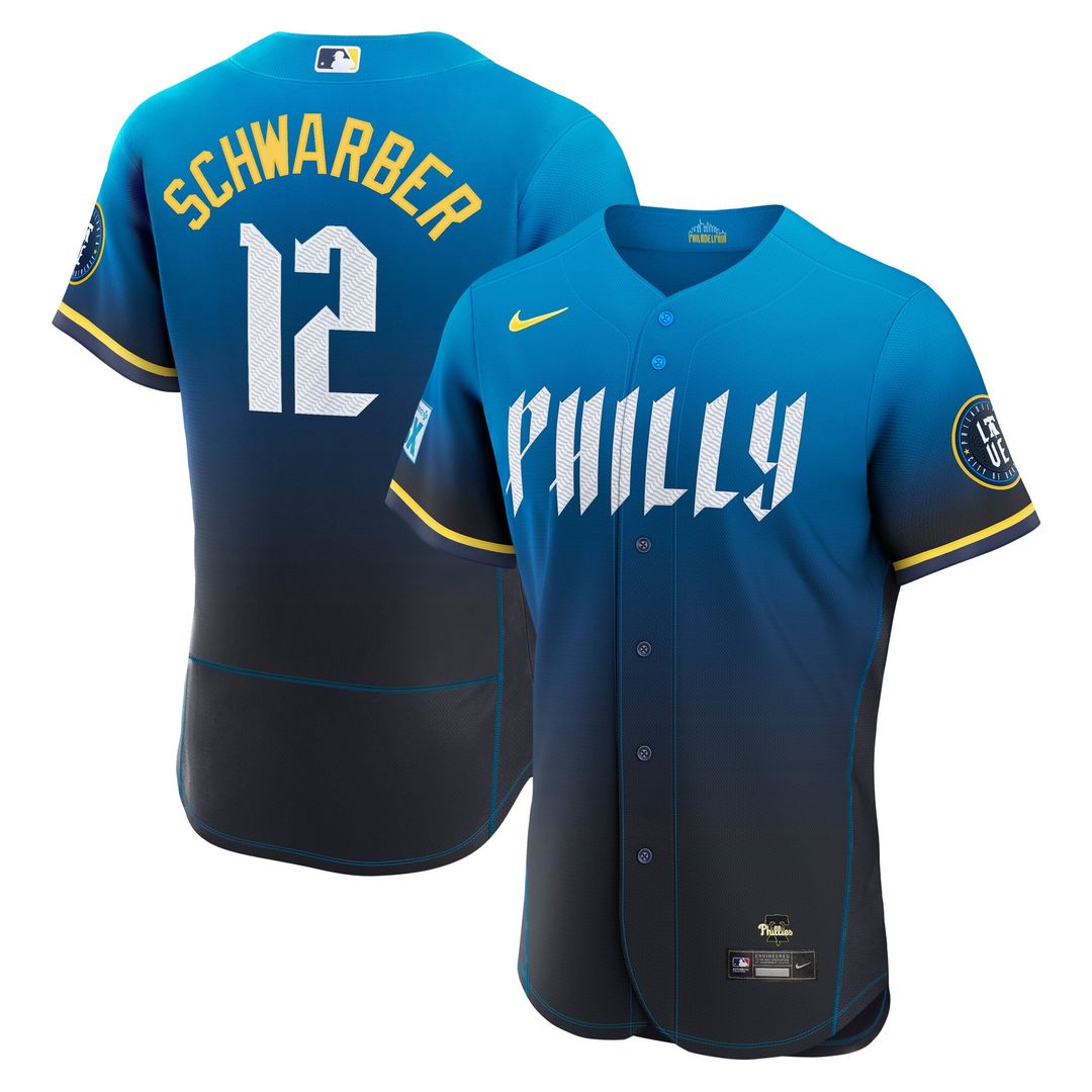 Philadelphia Phillies Kyle Schwarber Nike City Connect Authentic Sponsor Patch Jersey - Navy
