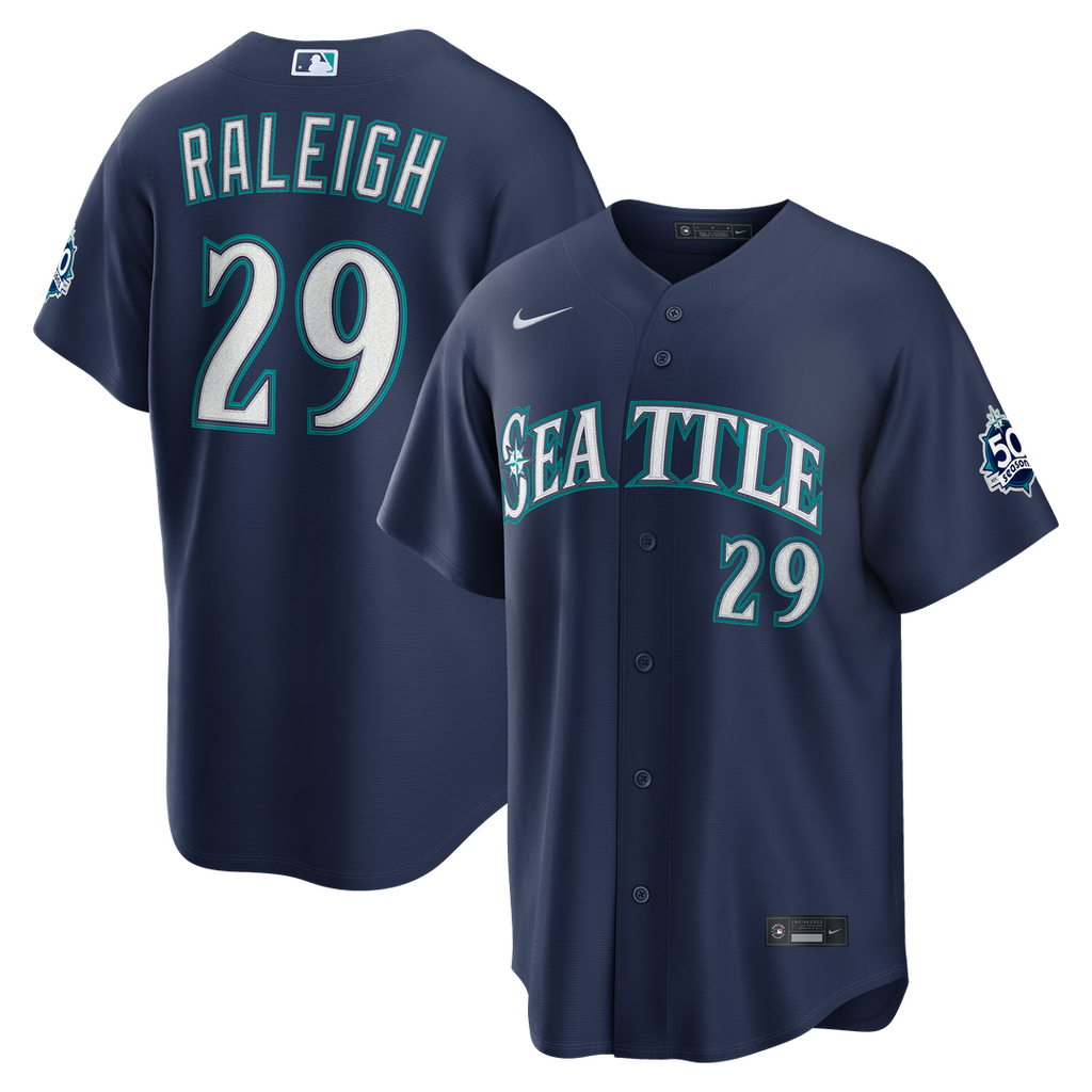 Seattle Mariners Cal Raleigh Nike Home Stadium 50th Season Patch Jersey - White