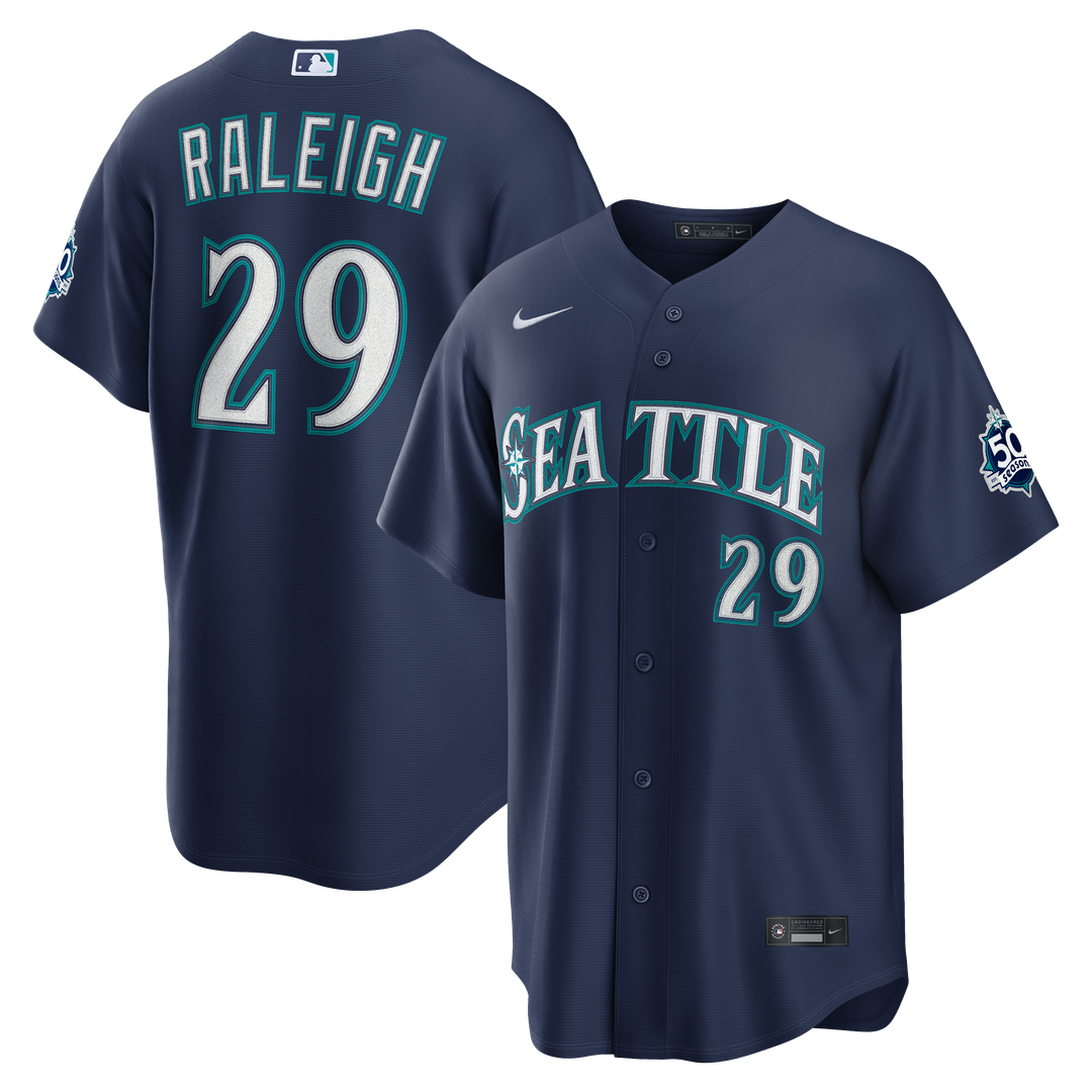 Seattle Mariners Cal Raleigh Nike Home Stadium 50th Season Patch Jersey - White
