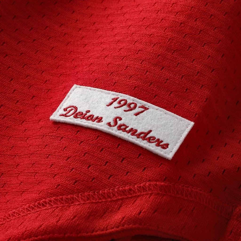 Cincinnati Reds Deion Sanders Mitchell & Ness Cooperstown Mesh Batting Practice Button-Up Jersey - Red