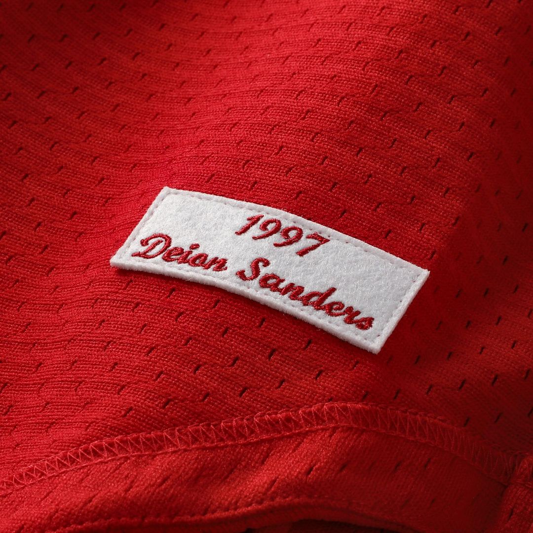 Cincinnati Reds Deion Sanders Mitchell & Ness Cooperstown Mesh Batting Practice Button-Up Jersey - Red