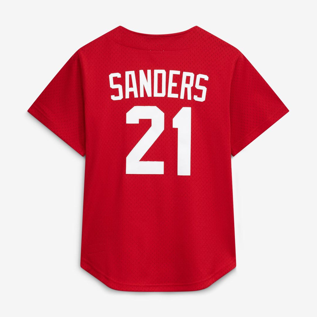 Cincinnati Reds Deion Sanders Mitchell & Ness Cooperstown Mesh Batting Practice Button-Up Jersey - Red