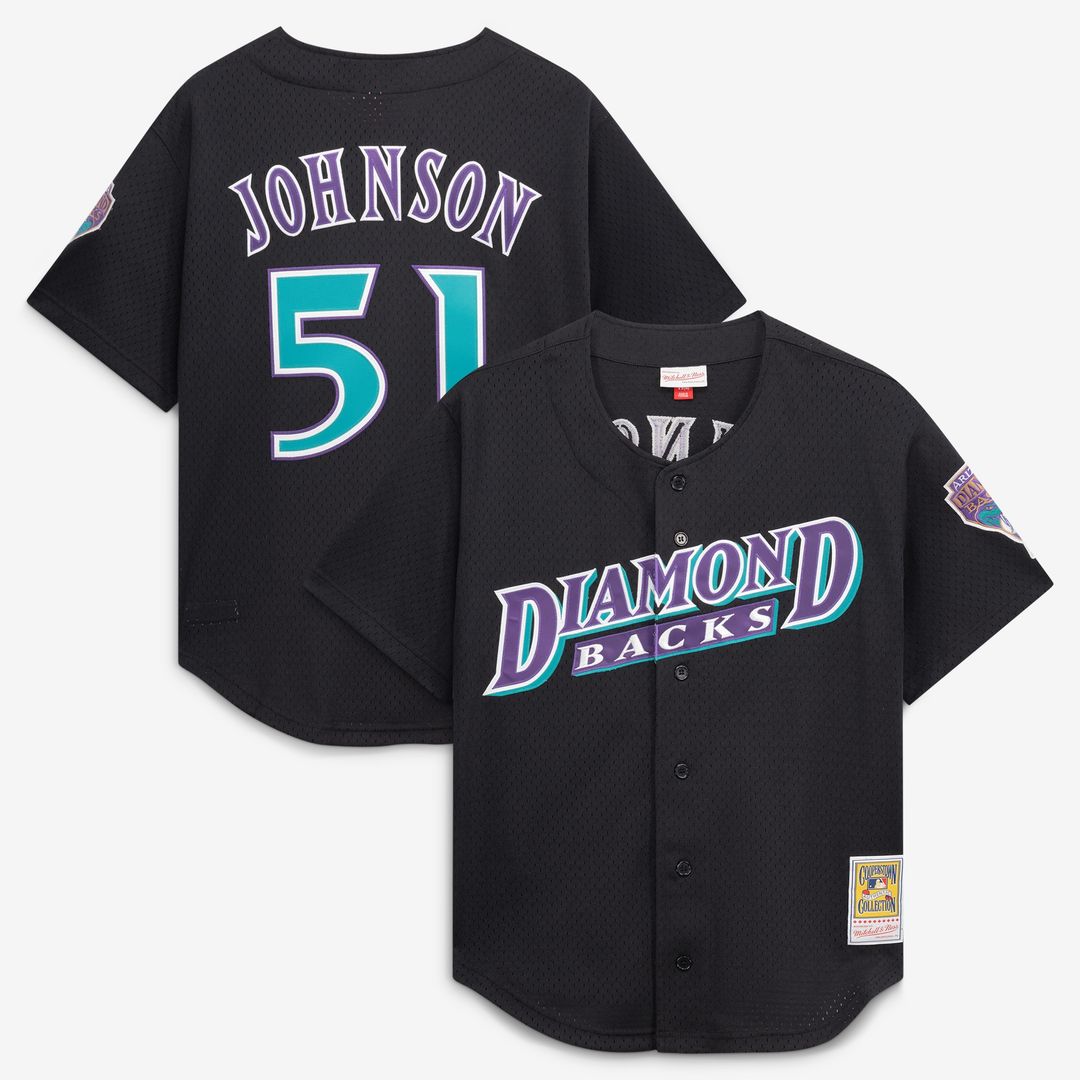 Arizona Diamondbacks Randy Johnson Mitchell & Ness Cooperstown Mesh Batting Practice Button-Up Jersey - Black