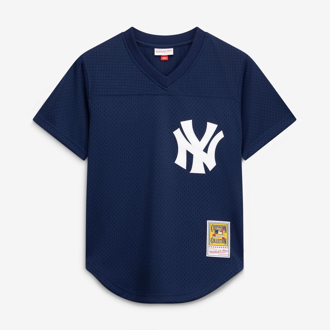 New York Yankees Rickey Henderson Mitchell & Ness Cooperstown Mesh Batting Practice Button-Up Jersey - Navy