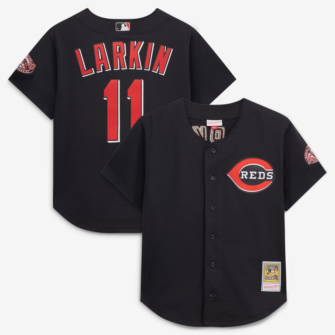 Cincinnati Reds Barry Larkin Mitchell & Ness Throwback Cooperstown Mesh Batting Practice Jersey - Red