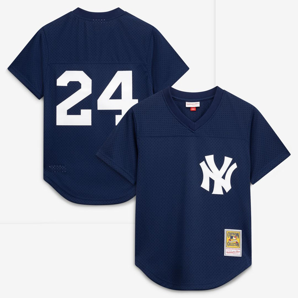 New York Yankees Rickey Henderson Mitchell & Ness Cooperstown Mesh Batting Practice Button-Up Jersey - Navy