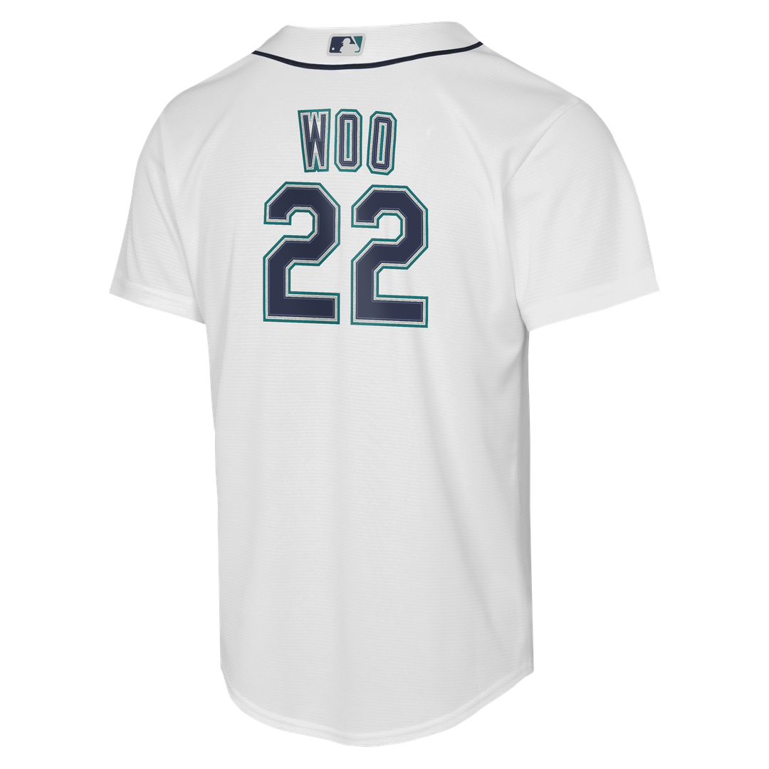 Seattle Mariners Bryan Woo Nike Youth Home Baseline Jersey - White
