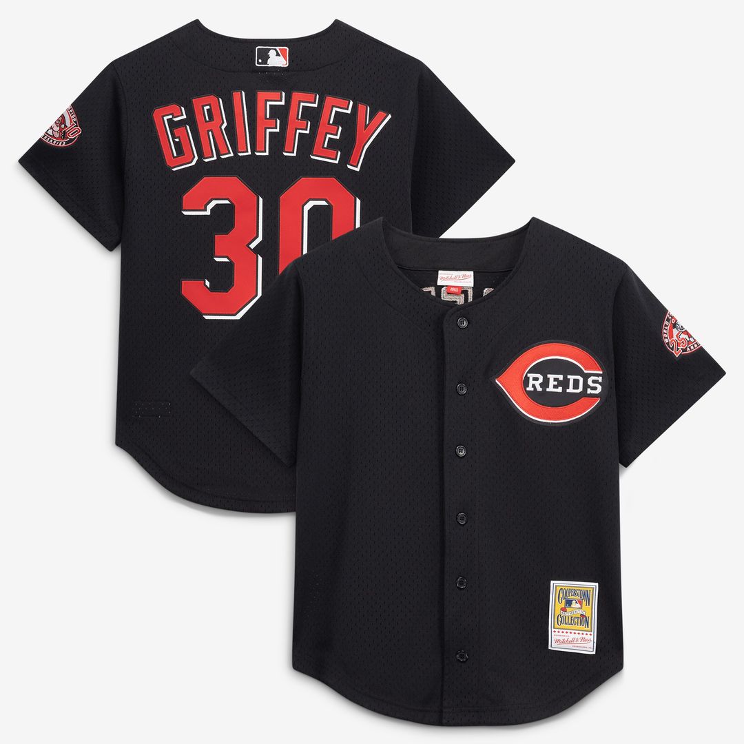 Cincinnati Reds Ken Griffey Jr. Mitchell & Ness Cooperstown Mesh Batting Practice Button-Up Jersey - Black