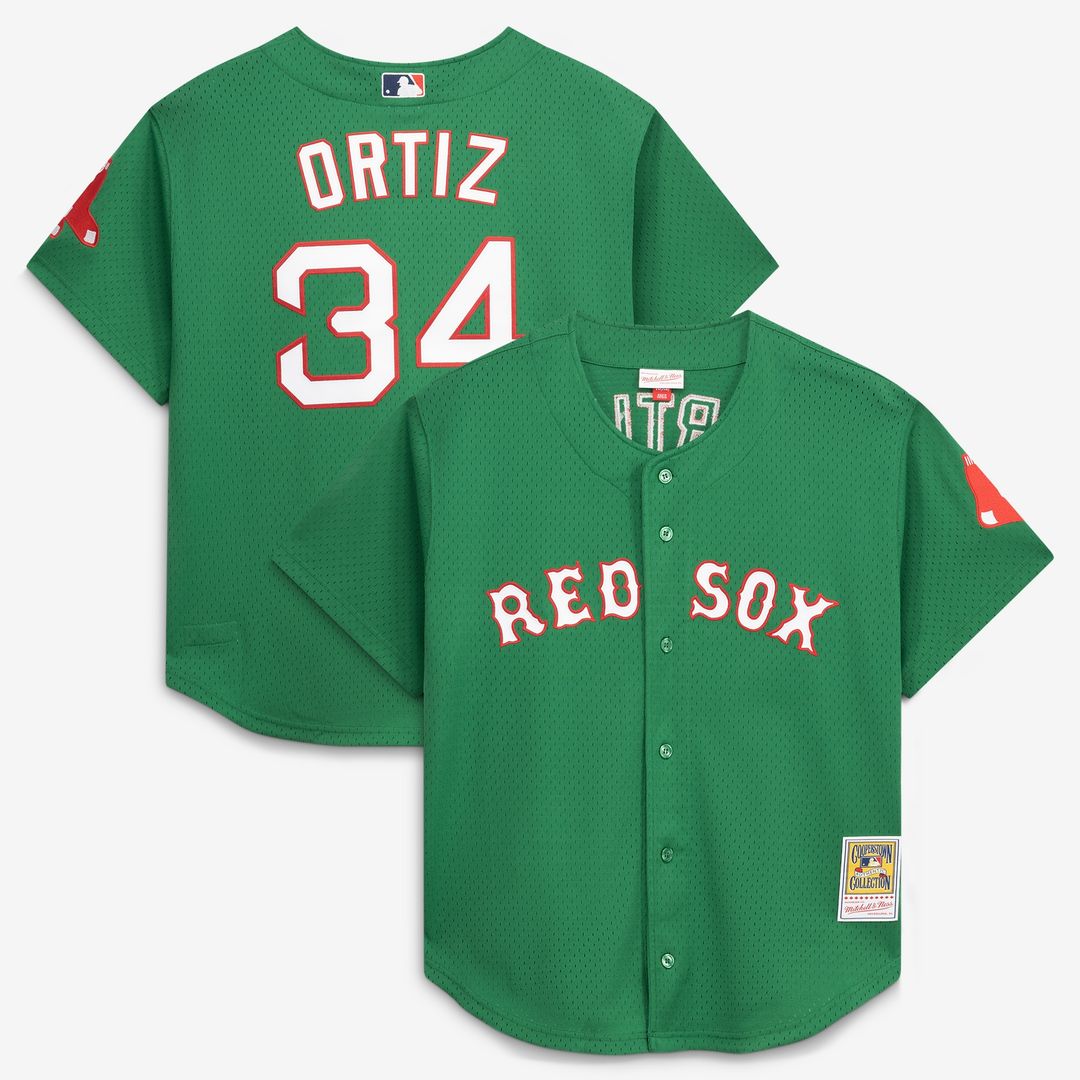 Boston Red Sox David Ortiz Mitchell & Ness Cooperstown Mesh Batting Practice Button-Up Jersey - Red