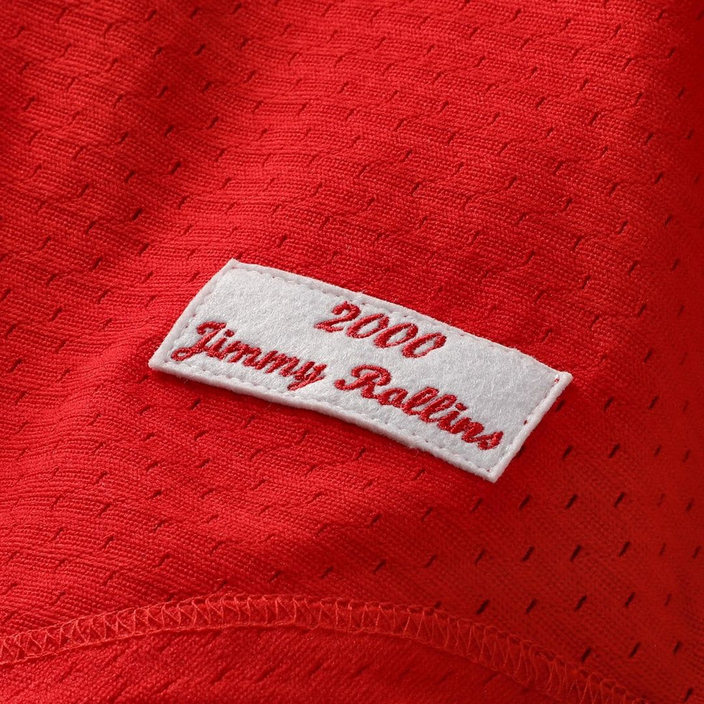 Philadelphia Phillies Jimmy Rollins Mitchell & Ness Cooperstown Mesh Batting Practice Button-Up Jersey - Red