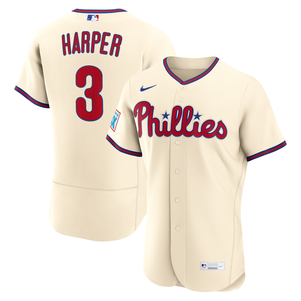 Philadelphia Phillies Bryce Harper Nike Home Authentic Sponsor Patch Jersey - White