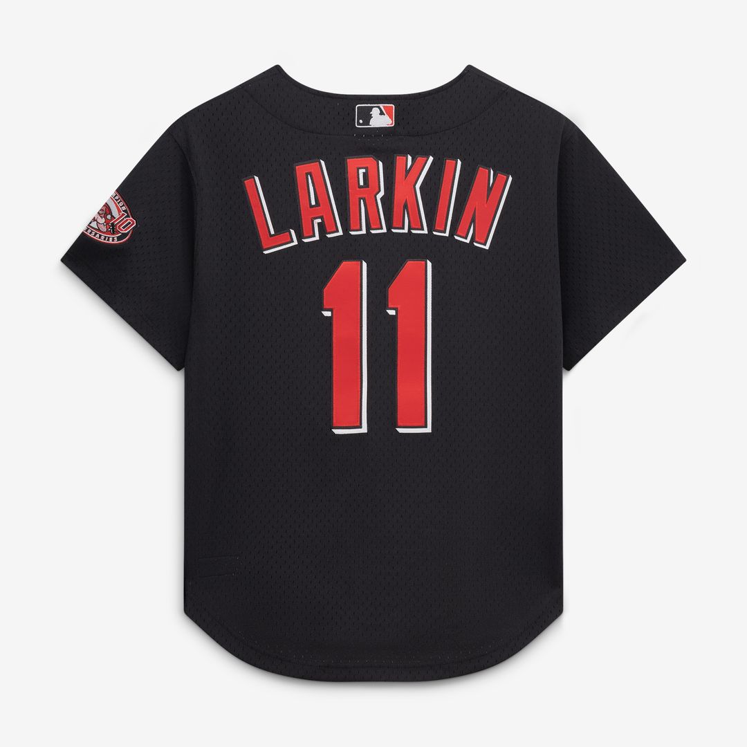 Cincinnati Reds Barry Larkin Mitchell & Ness Cooperstown Mesh Batting Practice Button-Up Jersey - Black
