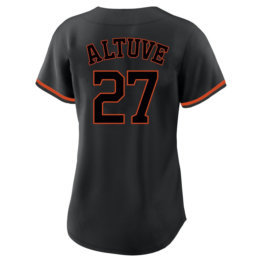 Houston Astros Jose Altuve Profile Women's Plus Size Player Name & Number Fashion Jersey - Black