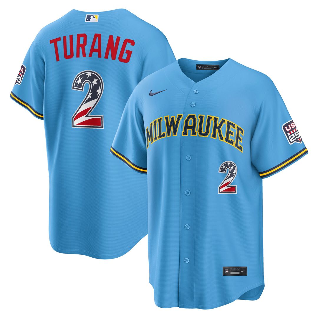 Milwaukee Brewers Brice Turang Nike USA 250 Fourth of July Road Stadium Jersey - Light Blue